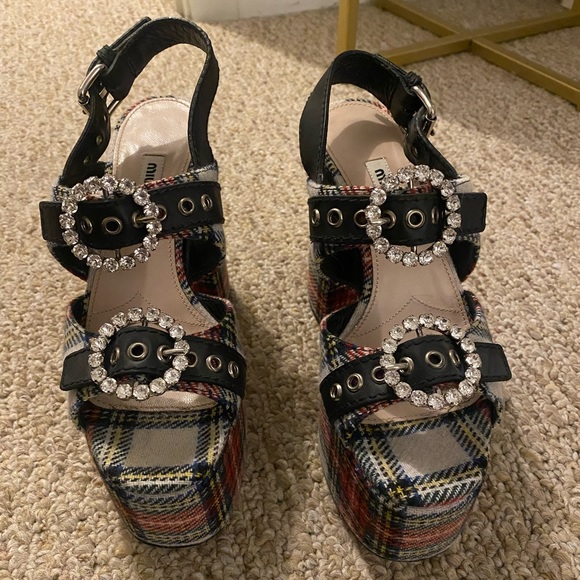 Miu Miu Tartan Platform Sandals - Picture 5 of 8